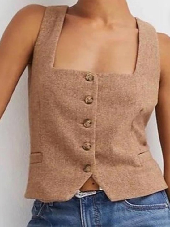 LOFT Tops - LOFT Tan Tweed Button-Front Women's Vest